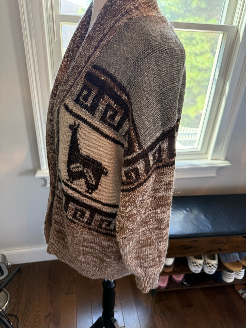 Isabel Marant Etoile Brown Cream Alpaca-Pattern Alpaca and Wool Cardigan Large - Picture 6 of 16